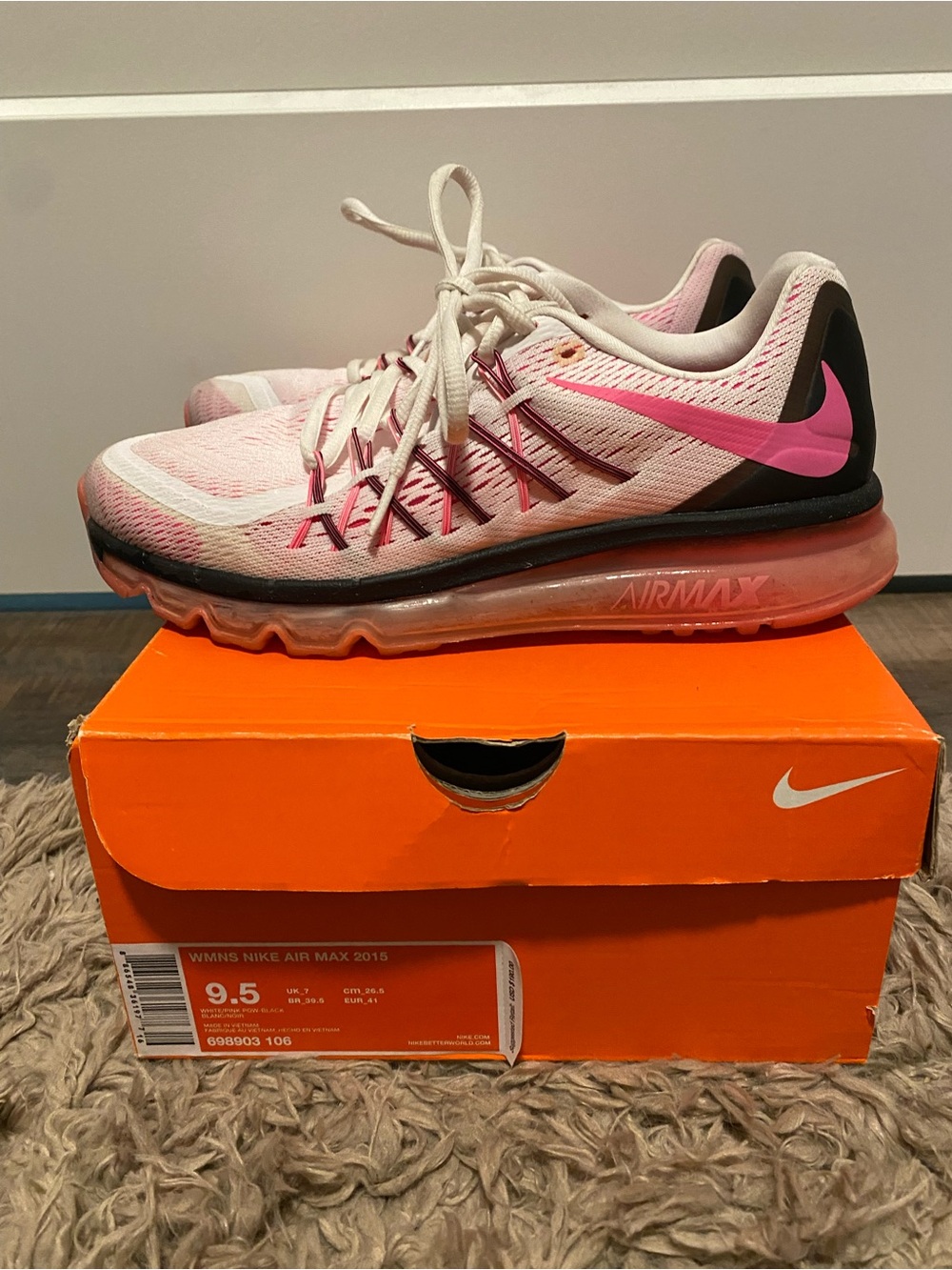 Nike 2015 Women's 9.5 Air Max Running Sneakers - Pink/White